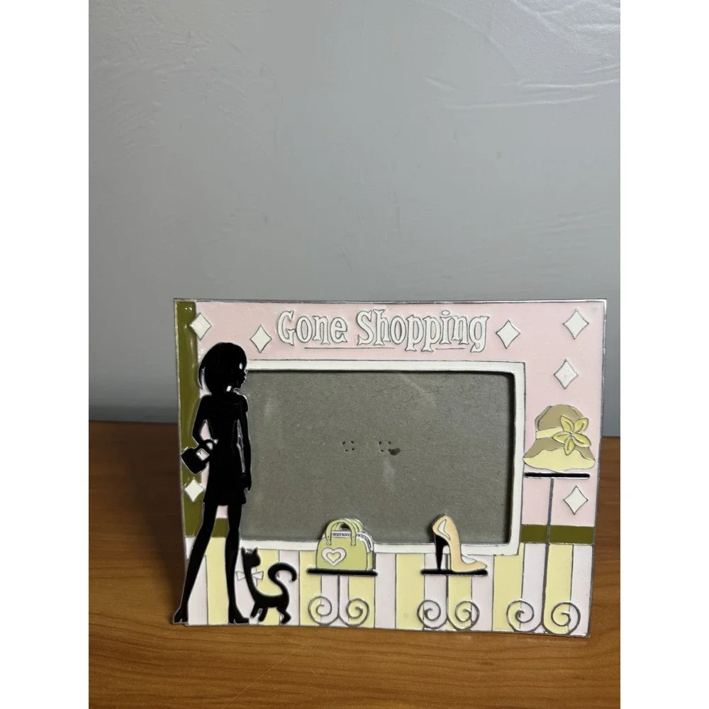 SixTrees Gone Shopping Fashion Cosmopolitan Girl Cat Shoes Purse Pink 4x6 Frame